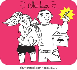 Vector illustration of a couple having a new house