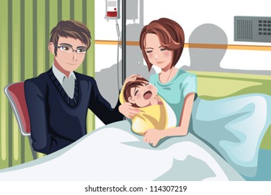 A Vector Illustration Of A Couple Having A Newborn Baby In The Hospital