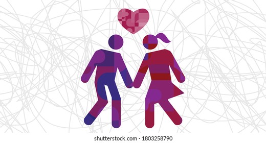 vector illustration of couple and heart for romance relationship visual