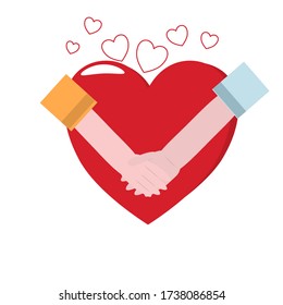 Ilustración vectorial. Pareja sosteniéndose con un corazón rojo aislado en un fondo blanco.