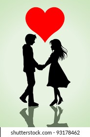 Vector illustration of a couple holding hands with heart symbol on top