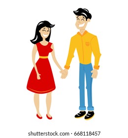 vector illustration of a couple holding their hands, isolated background