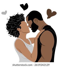 Vector illustration of a couple hugging. African couple in love