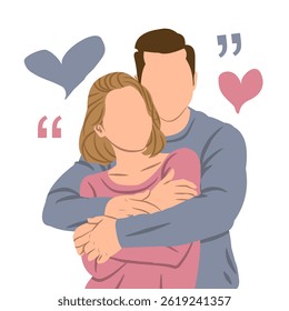 Vector illustration of a couple hugging. European couple in love