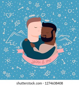 vector illustration of couple in hugs