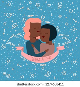 vector illustration of couple in hugs