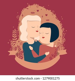 vector illustration of couple in hugs