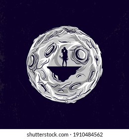 Vector illustration of a couple kissing in front of the moon.