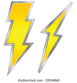 Vector illustration of a couple of lightning bolts, yellow with metallic border