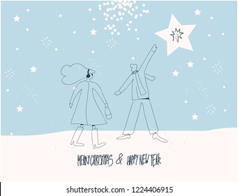 Vector illustration of couple in love. Concept winter illustration. People character flat design. Minimalist style.