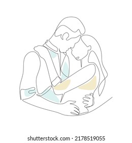 Vector illustration of couple in love drawn in line art style