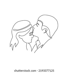 Vector illustration of couple in love drawn in line art style