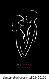 Vector illustration of a couple in love holding hands. Be mine concept art. Abstract wall art, poster or cover art.