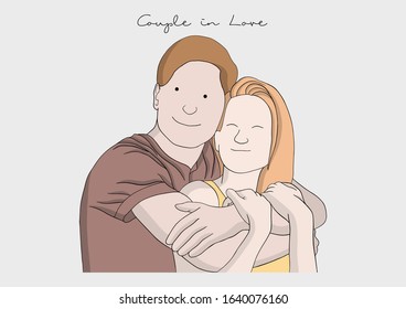 Vector Illustration of Couple in Love, hugging, cuddling, kissing
