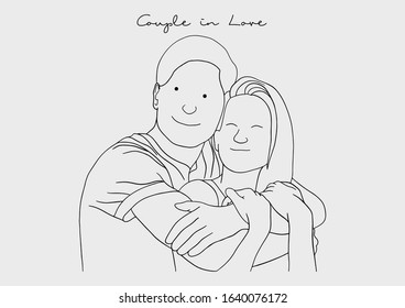 Vector Illustration of Couple in Love, hugging, cuddling, kissing