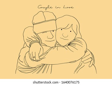Vector Illustration of Couple in Love, hugging, cuddling, kissing