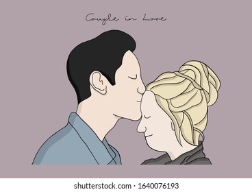 Vector Illustration of Couple in Love, hugging, cuddling, kissing
