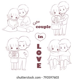 Vector illustration of couple in love in line sketch on white background
