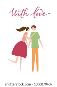 Vector illustration of couple in love. Silhouette of romantic people characters. Cartoon flat vector design for logo, print, card, flyer, fabric, poster. 
