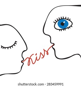 Vector illustration of a couple in love, in simple doodle style