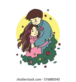 vector illustration of a couple in love. vector illustration with love valentine's day valentines day. heart pattern. background. happy valentine's day. i hug you. i miss you. part of my heart,