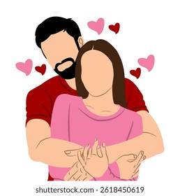 Vector Illustration of Couple in love without face, wearing pink and red clothes decorated with love symbols