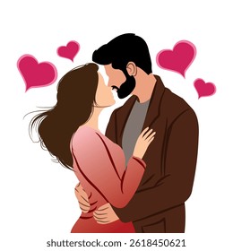 Vector Illustration of Couple in love without face, wearing pink and red clothes decorated with love symbols