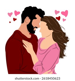 Vector Illustration of Couple in love without face, wearing pink and red clothes decorated with love symbols