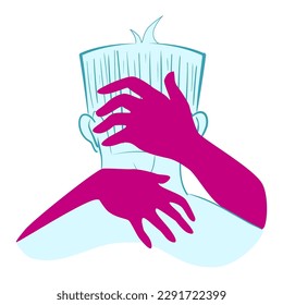 Vector illustration of a couple of lovers, a woman and a man hugging each other. Symbol of love, family and union. Modern and minimal style. For: decorative prints, promotional use, wedding logo,sales