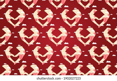 Vector illustration couple makes a heart with hands seamless paper cut pattern for Valentine's Day