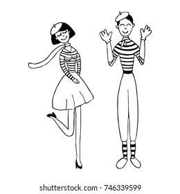 vector illustration of a couple of mimes on isolated background