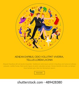 Vector illustration of couple modern dance, Partners bachata, Dancing style design concept set, traditional flat icon isolated, Man and woman ballroom.