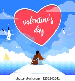 vector illustration of a couple on a pier. greeting card for Valentine's Day in a cartoon style - Vector
