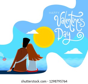 vector illustration of a couple on a pier. greeting card for Valentine's Day in a cartoon style - Vector

