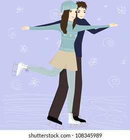 vector illustration of the couple on the skating rink