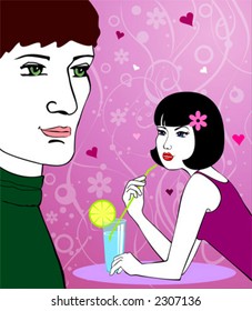 Vector illustration of a couple and ornamental pattern