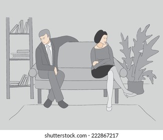 Vector illustration of a couple passing through difficulties. 