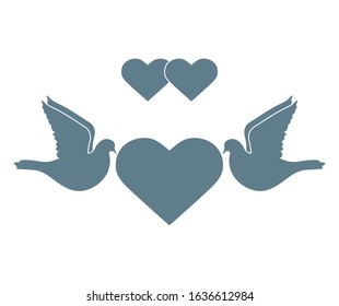 Vector illustration Couple of pigeon with heart Valentine's day, wedding, Birthday, Mother's day, Father's day Romantic background Flying dove bird. Love concept Design for greeting card, fabric, print