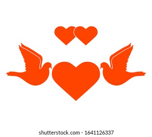 Vector illustration Couple of pigeon with heart Valentine's day, wedding, Birthday, Mother's day, Father's day Romantic background Flying dove bird Love concept Design for greeting card, fabric, print