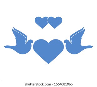 Vector illustration Couple of pigeon with heart Valentine's day, wedding, Birthday, Mother's day, Father's day Romantic background Flying dove bird Love concept Design for greeting card, fabric, print