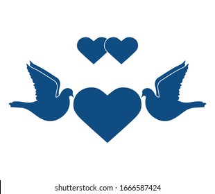 Vector illustration Couple of pigeon with heart Valentine's day, wedding, Birthday, Mother's day, Father's day Romantic background Flying dove bird Love concept Design for greeting card, fabric, print