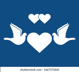 Vector illustration Couple of pigeon with heart Valentine's day, wedding, Birthday, Mother's day, Father's day Romantic background Flying dove bird Love concept Design for greeting card, fabric, print