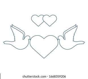 Vector illustration Couple of pigeon with heart Valentine's day, wedding, Birthday, Mother's day, Father's day Romantic background Flying dove bird Love concept Design for greeting card, fabric, print
