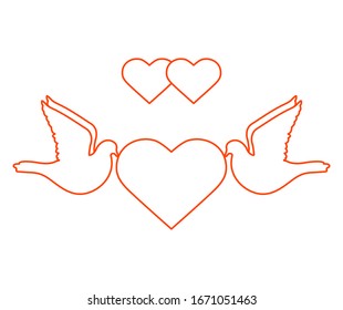 Vector illustration Couple of pigeon with heart Valentine's day, wedding, Birthday, Mother's day, Father's day Romantic background Flying dove bird Love concept Design for greeting card, fabric, print