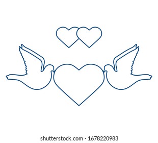 Vector illustration Couple of pigeon with heart Valentine's day, wedding, Birthday, Mother's day, Father's day Romantic background Flying dove bird Love concept Design for greeting card, fabric, print