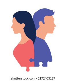 Vector illustration of a couple with puzzle pieces - compatibility, marriage counseling, couple therapy icon