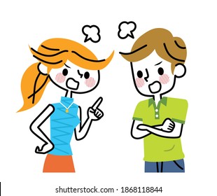 Vector illustration of a couple quarrel.