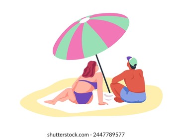 Vector illustration of a couple reading on a beach, perfect for summer travel themes.