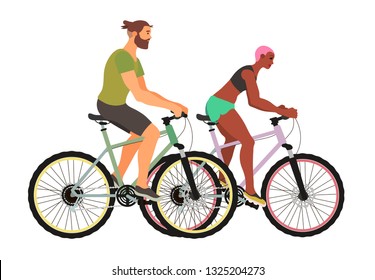 Vector illustration of a couple riding a mountain bicycle isolated on a white background.