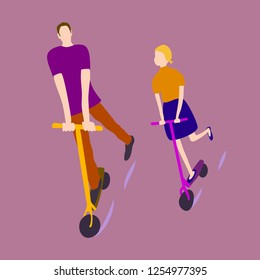 Vector illustration. Couple riding a scooter